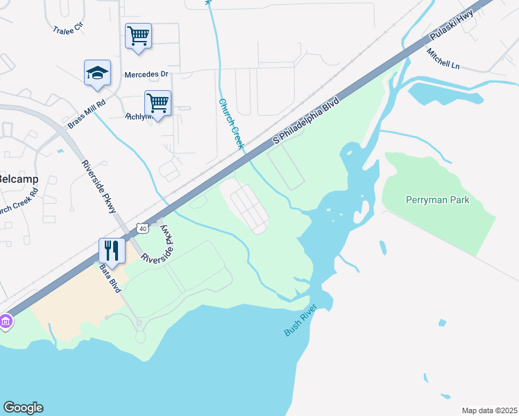 map of restaurants, bars, coffee shops, grocery stores, and more near 219 Bald Eagle Way in Belcamp