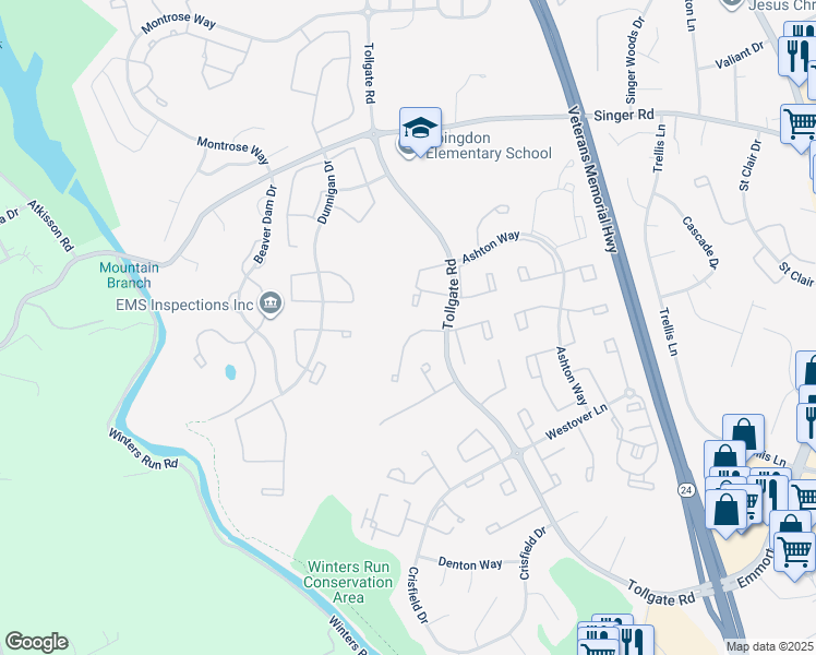 map of restaurants, bars, coffee shops, grocery stores, and more near 426 Oakton Way in Abingdon