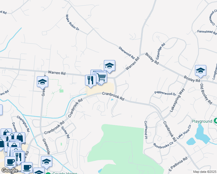 map of restaurants, bars, coffee shops, grocery stores, and more near 598 Cranbrook Road in Cockeysville