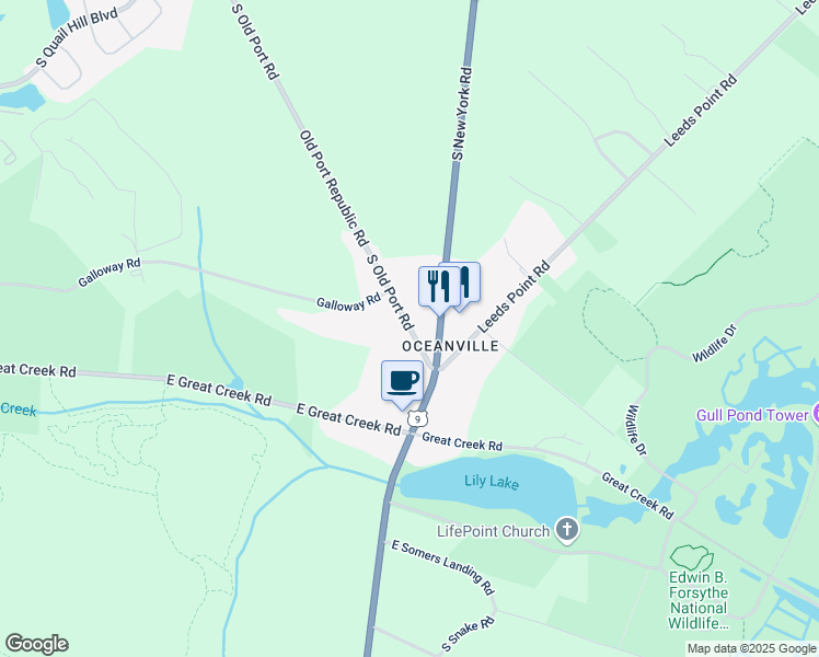 map of restaurants, bars, coffee shops, grocery stores, and more near 163 South New York Road in Absecon