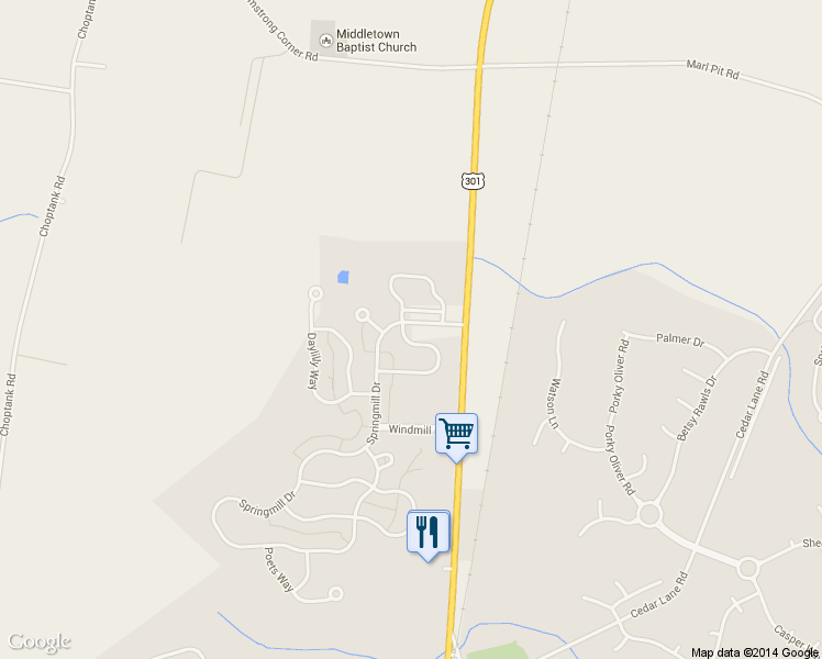 map of restaurants, bars, coffee shops, grocery stores, and more near 201 Patience Way in Middletown