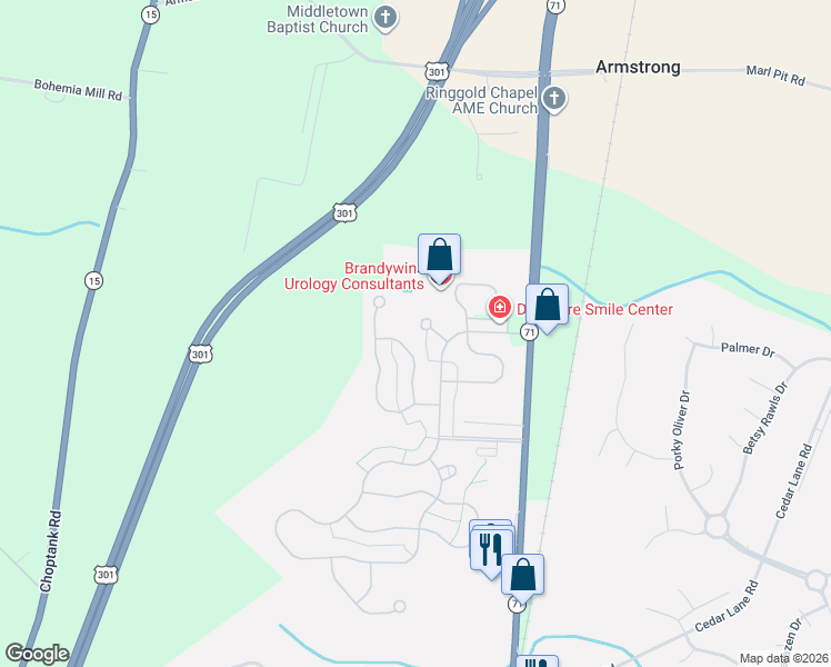 map of restaurants, bars, coffee shops, grocery stores, and more near 101 Dawn Court in Middletown