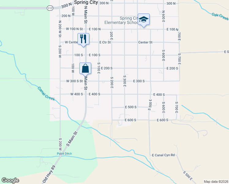 map of restaurants, bars, coffee shops, grocery stores, and more near 218 East 400 South in Spring City