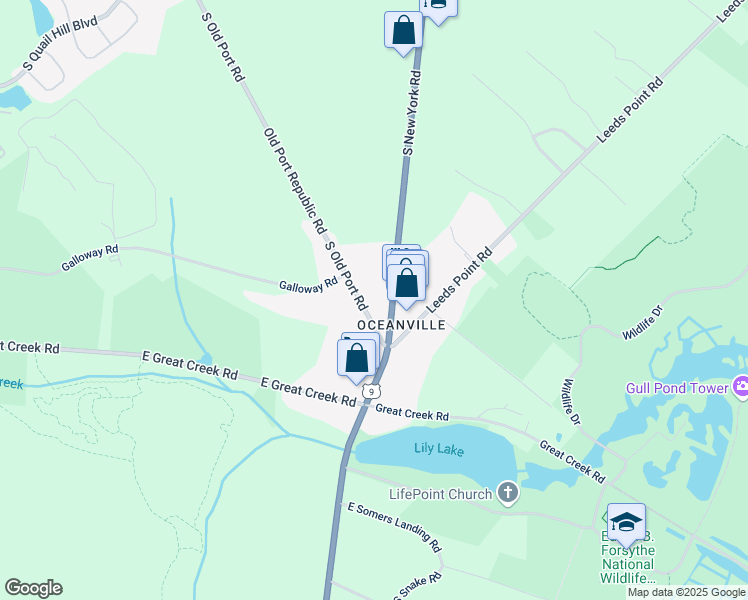 map of restaurants, bars, coffee shops, grocery stores, and more near 163 South New York Road in Absecon