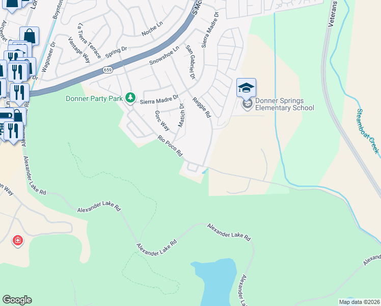 map of restaurants, bars, coffee shops, grocery stores, and more near 4692 Rio Poco Road in Reno