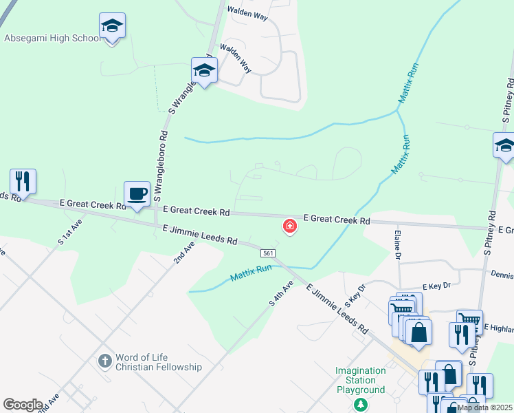 map of restaurants, bars, coffee shops, grocery stores, and more near 276 Mattix Run in Absecon
