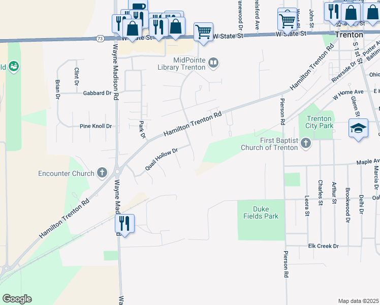 map of restaurants, bars, coffee shops, grocery stores, and more near 111 Covey Place in Trenton