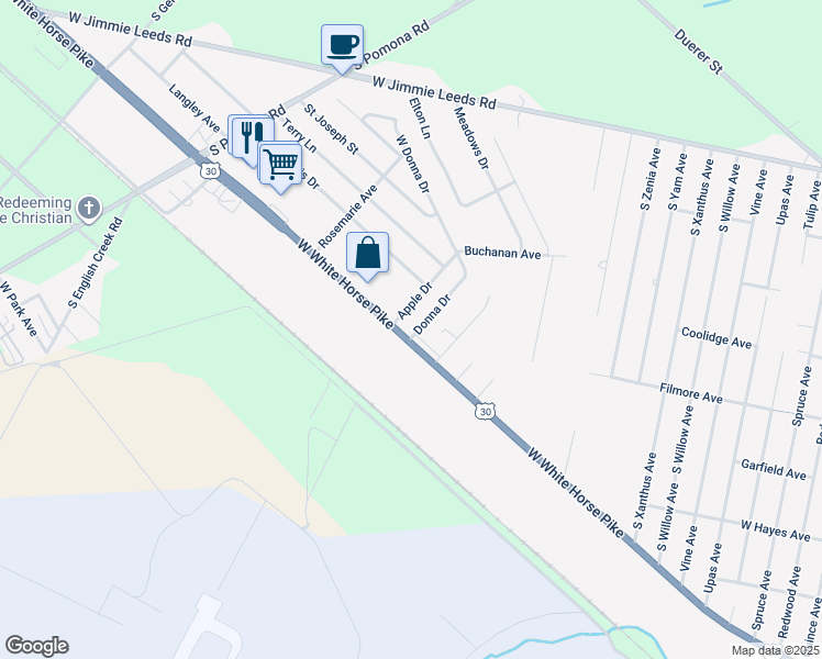 map of restaurants, bars, coffee shops, grocery stores, and more near in Absecon