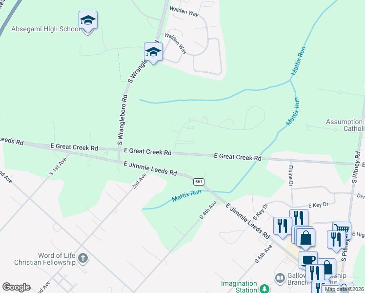 map of restaurants, bars, coffee shops, grocery stores, and more near 57 Mattix Run in Galloway