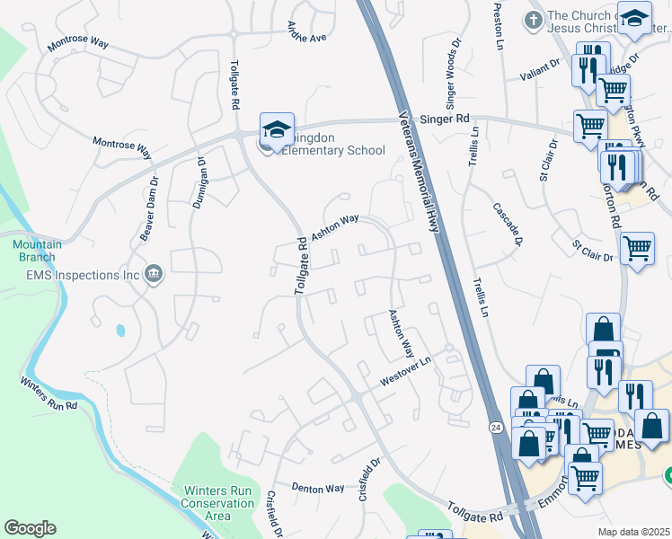 map of restaurants, bars, coffee shops, grocery stores, and more near 329 Sunray Court in Abingdon
