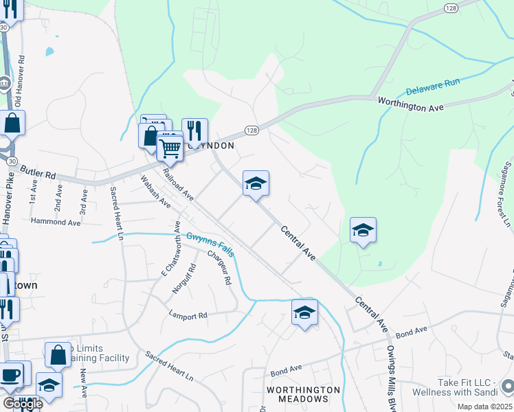 map of restaurants, bars, coffee shops, grocery stores, and more near in Baltimore County
