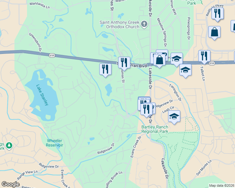 map of restaurants, bars, coffee shops, grocery stores, and more near 6155 Plumas Street in Reno