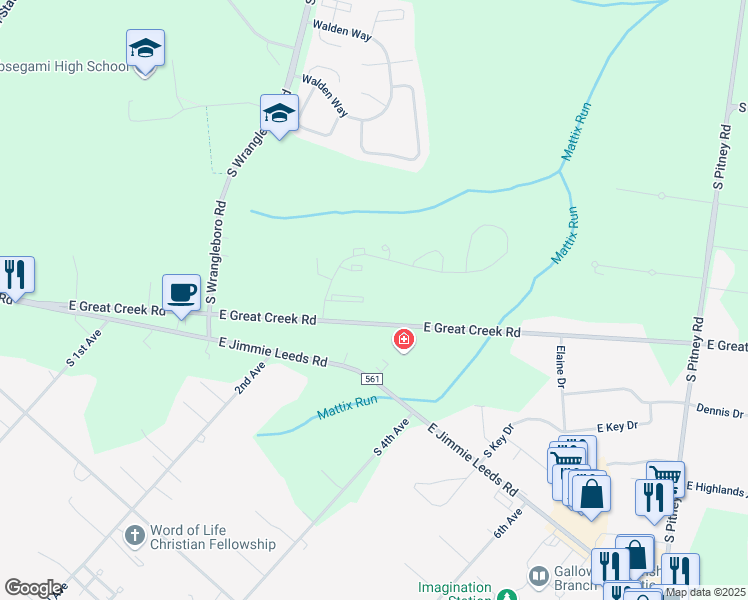 map of restaurants, bars, coffee shops, grocery stores, and more near 57 Mattix Run in Galloway