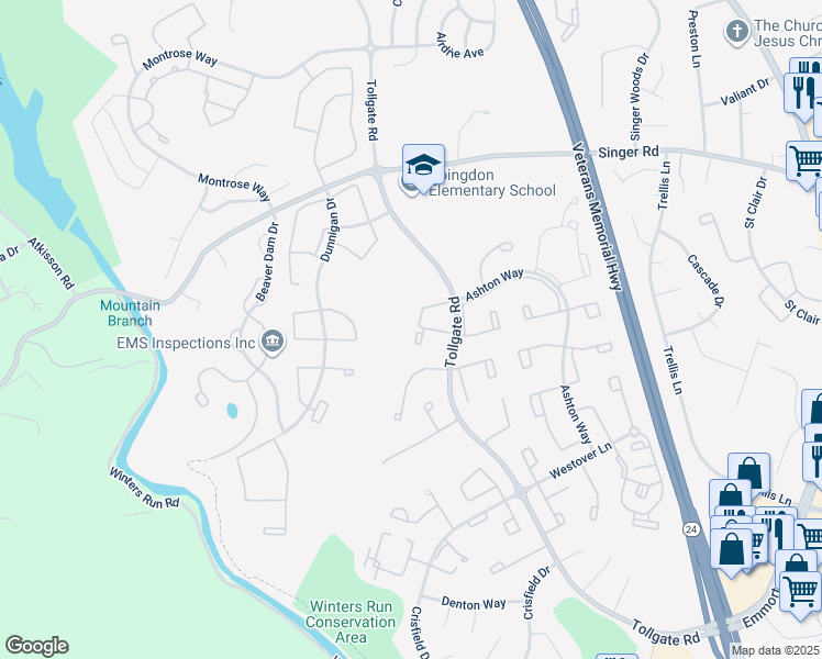 map of restaurants, bars, coffee shops, grocery stores, and more near 3100 Ashton Court in Abingdon