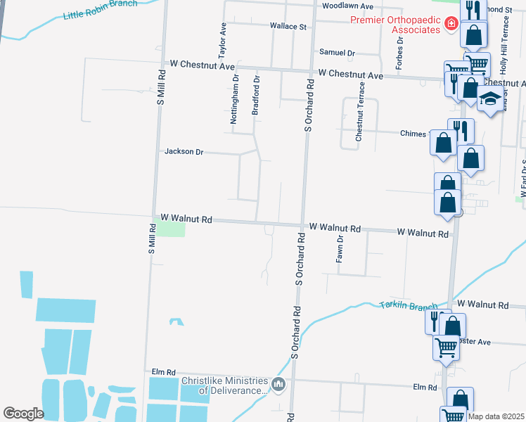 map of restaurants, bars, coffee shops, grocery stores, and more near 932 George Lane in Vineland