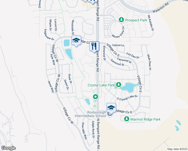 map of restaurants, bars, coffee shops, grocery stores, and more near 7695 Verandah Court in Littleton