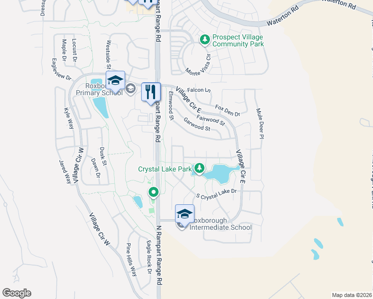map of restaurants, bars, coffee shops, grocery stores, and more near 7664 Bison Court in Littleton