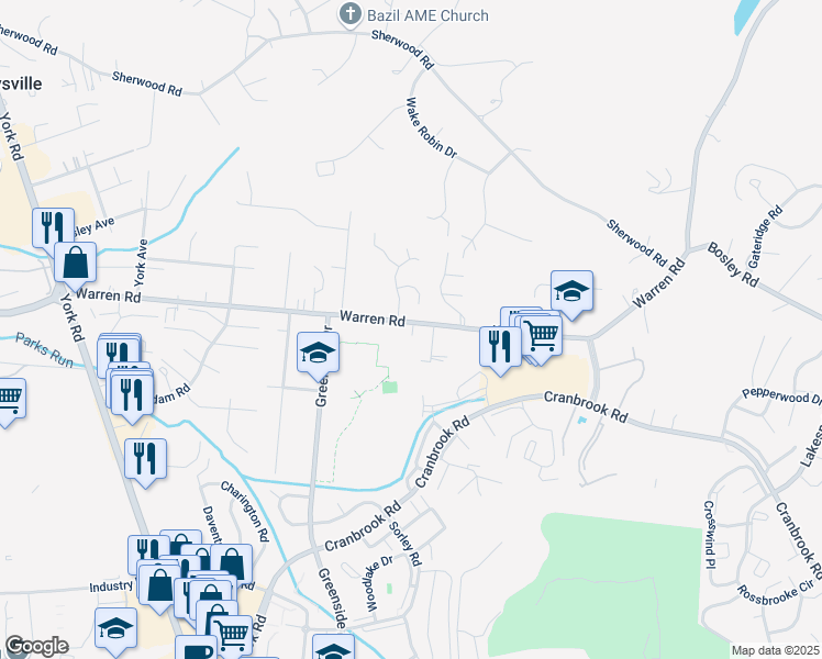 map of restaurants, bars, coffee shops, grocery stores, and more near 321 Warren Road in Cockeysville