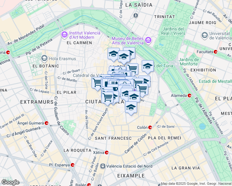 map of restaurants, bars, coffee shops, grocery stores, and more near in Valencia