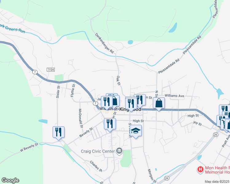 map of restaurants, bars, coffee shops, grocery stores, and more near 112 Center Street in Kingwood