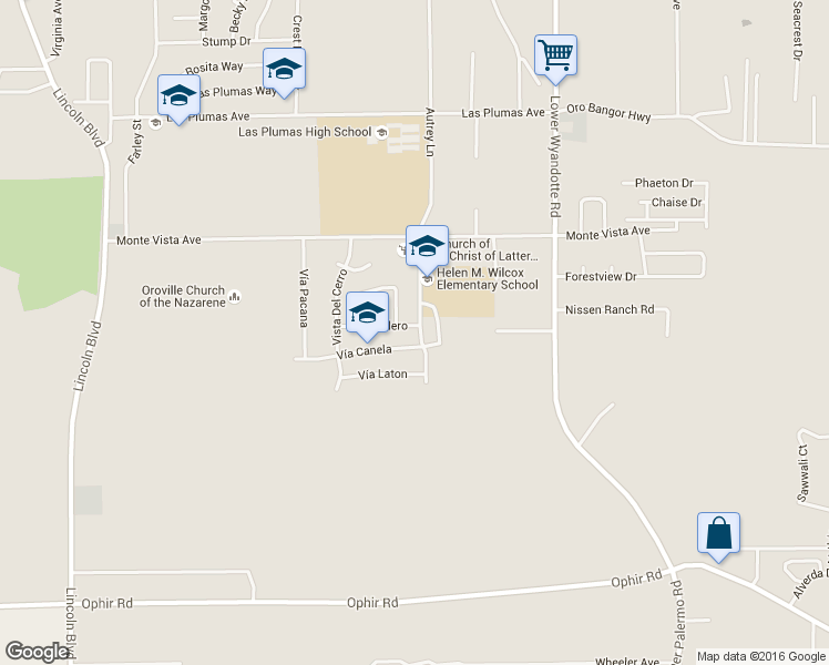 map of restaurants, bars, coffee shops, grocery stores, and more near 5780 Autrey Lane in Oroville