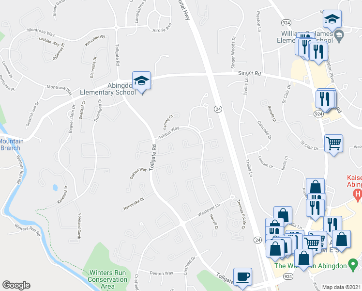 map of restaurants, bars, coffee shops, grocery stores, and more near 340 Logan Court in Abingdon