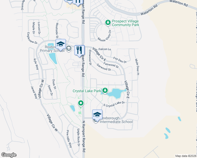 map of restaurants, bars, coffee shops, grocery stores, and more near 7664 Bison Court in Littleton