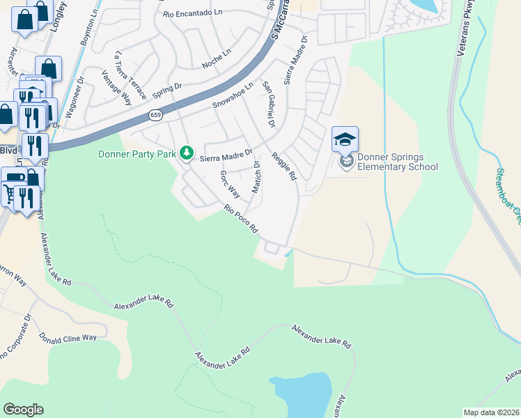 map of restaurants, bars, coffee shops, grocery stores, and more near 4538 Matich Drive in Reno