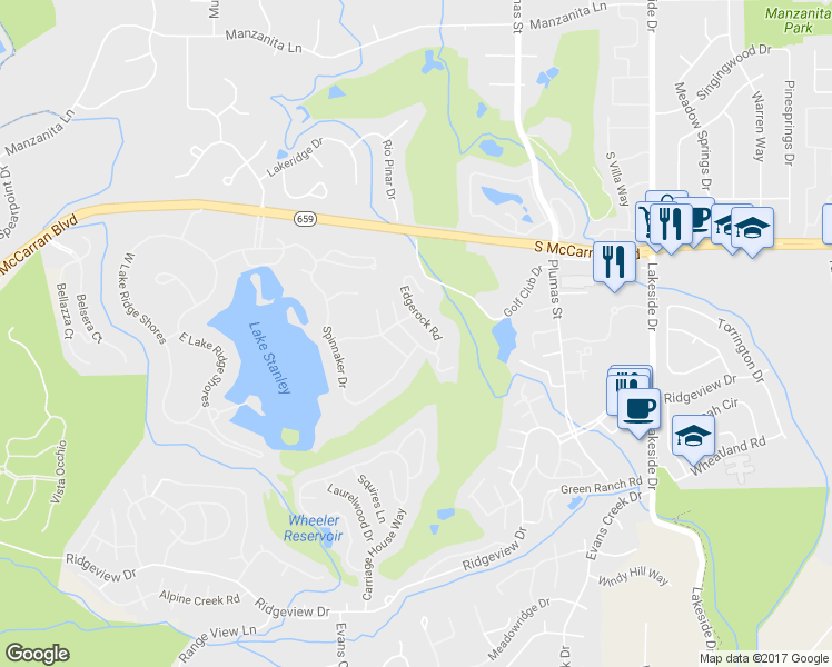 map of restaurants, bars, coffee shops, grocery stores, and more near 2640 Rock View Drive in Reno