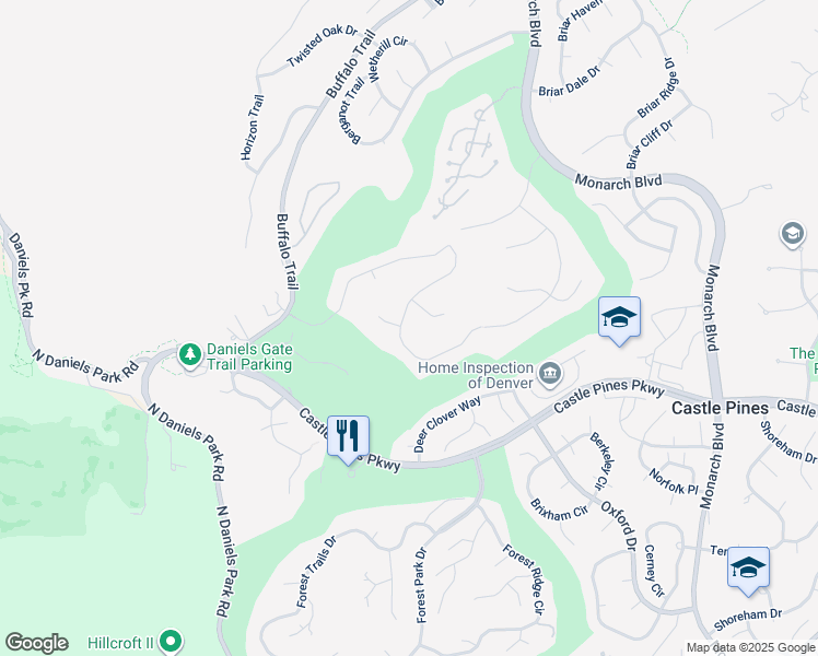 map of restaurants, bars, coffee shops, grocery stores, and more near 1059 Buffalo Ridge Road in Castle Rock