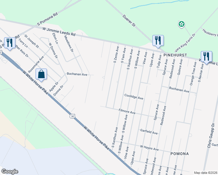map of restaurants, bars, coffee shops, grocery stores, and more near 415 South Zenia Avenue in Galloway