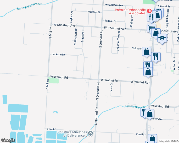 map of restaurants, bars, coffee shops, grocery stores, and more near 932 George Lane in Vineland