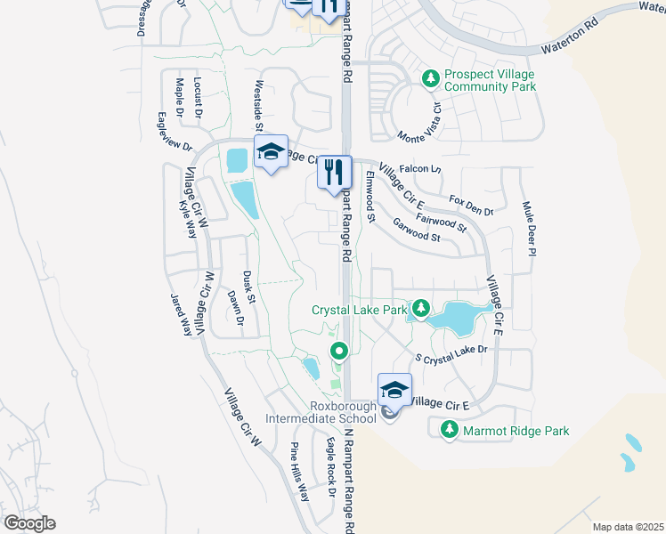 map of restaurants, bars, coffee shops, grocery stores, and more near 7695 Verandah Court in Littleton