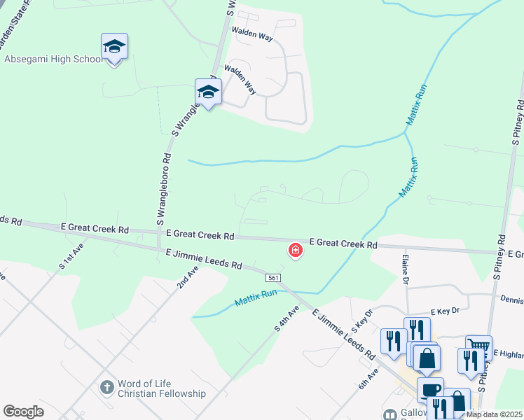 map of restaurants, bars, coffee shops, grocery stores, and more near 57 Mattix Run in Galloway