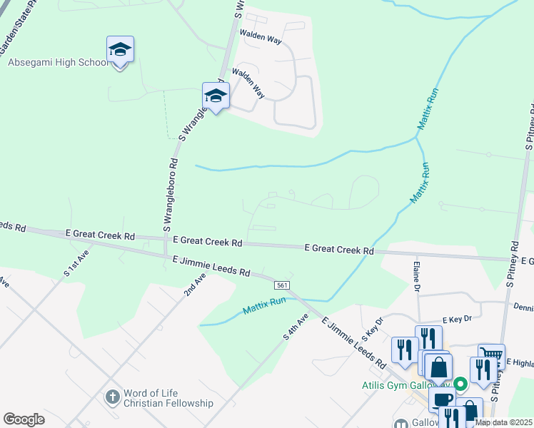 map of restaurants, bars, coffee shops, grocery stores, and more near 57 Mattix Run in Galloway