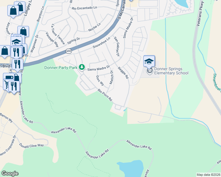 map of restaurants, bars, coffee shops, grocery stores, and more near 4538 Matich Drive in Reno