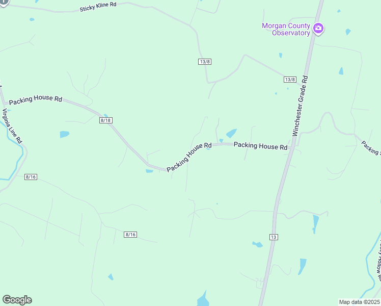 map of restaurants, bars, coffee shops, grocery stores, and more near Packing House Road in Berkeley Springs