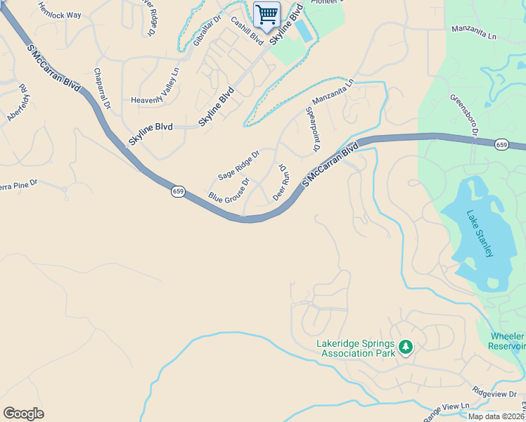 map of restaurants, bars, coffee shops, grocery stores, and more near 3020 Deer Run Drive in Reno