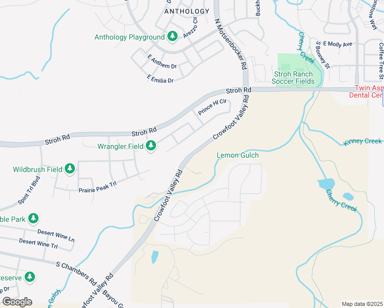 map of restaurants, bars, coffee shops, grocery stores, and more near 7087 Crowfoot Valley Road in Parker