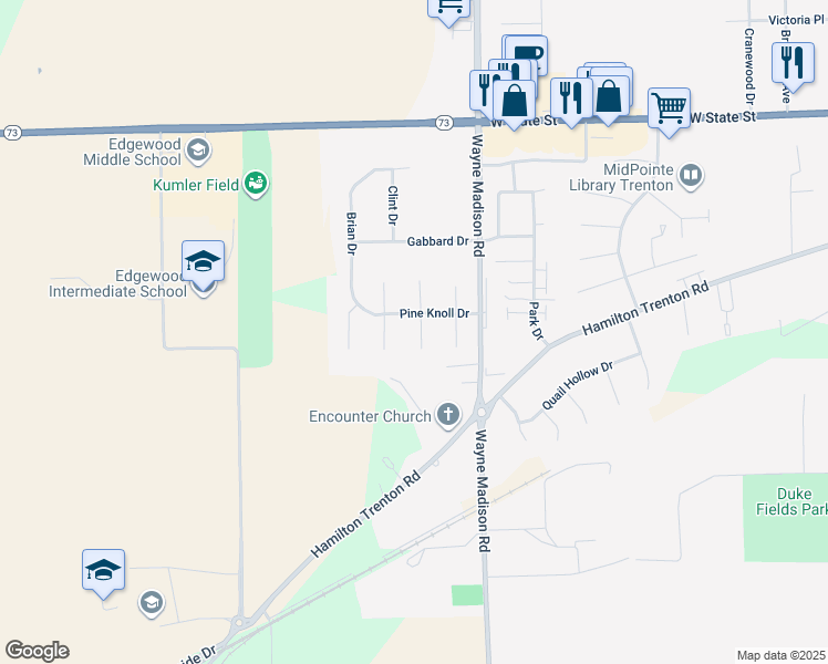 map of restaurants, bars, coffee shops, grocery stores, and more near 621 Oak Forge Place in Trenton