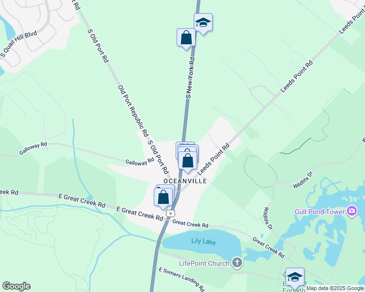 map of restaurants, bars, coffee shops, grocery stores, and more near 160 South New York Road in Galloway