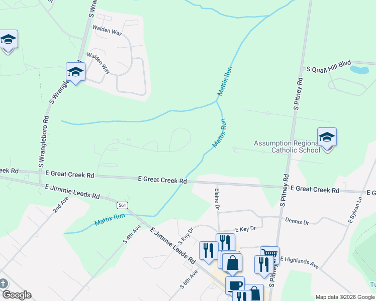 map of restaurants, bars, coffee shops, grocery stores, and more near 307 Mattix Run in Galloway