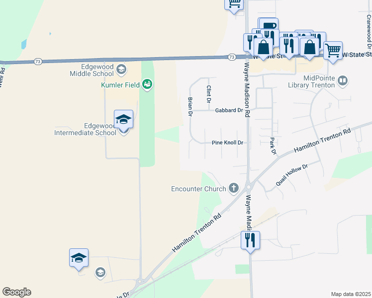 map of restaurants, bars, coffee shops, grocery stores, and more near 619 Alpine Place in Trenton