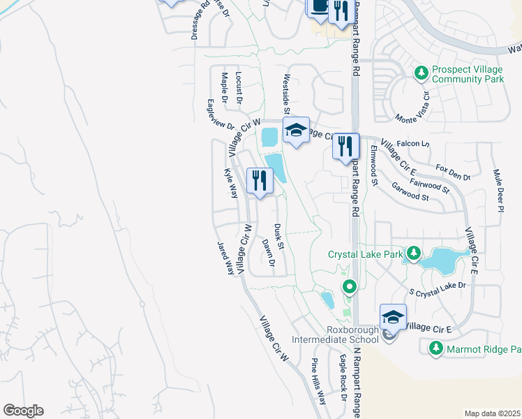 map of restaurants, bars, coffee shops, grocery stores, and more near 7697 Halleys Drive in Littleton