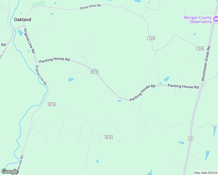 map of restaurants, bars, coffee shops, grocery stores, and more near Packing House Road in Berkeley Springs