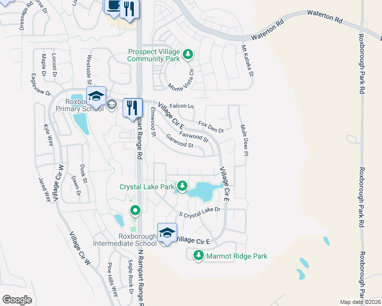 map of restaurants, bars, coffee shops, grocery stores, and more near 7693 Grizzly Court in Littleton