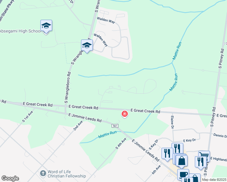 map of restaurants, bars, coffee shops, grocery stores, and more near 57 Mattix Run in Galloway