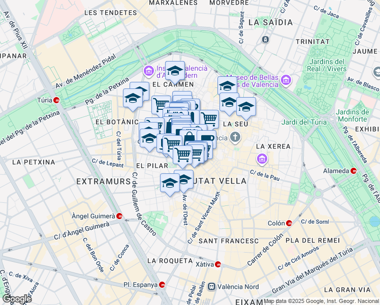 map of restaurants, bars, coffee shops, grocery stores, and more near 8 Calle Taula de Canvis in Valencia