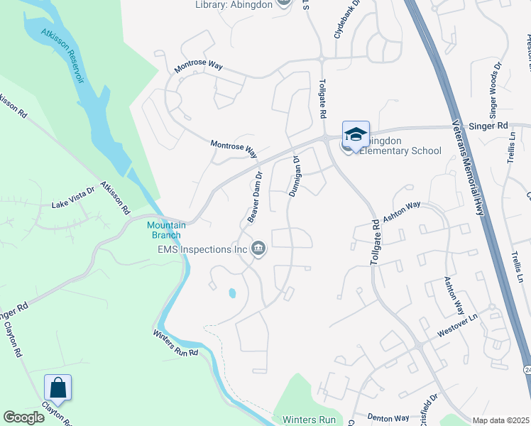 map of restaurants, bars, coffee shops, grocery stores, and more near 582 Doefield Court in Abingdon