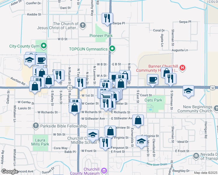 map of restaurants, bars, coffee shops, grocery stores, and more near in Fallon